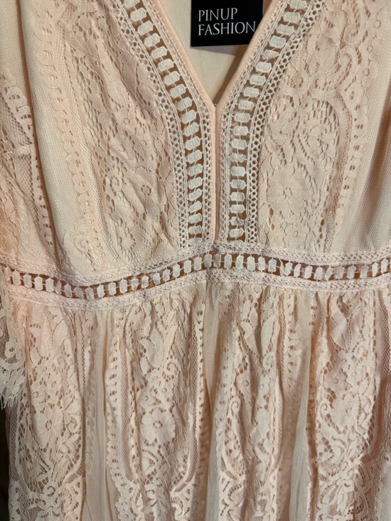 Plus-Size Lace V-Neck Maxi Dress in Peach - Picture 4 of 6